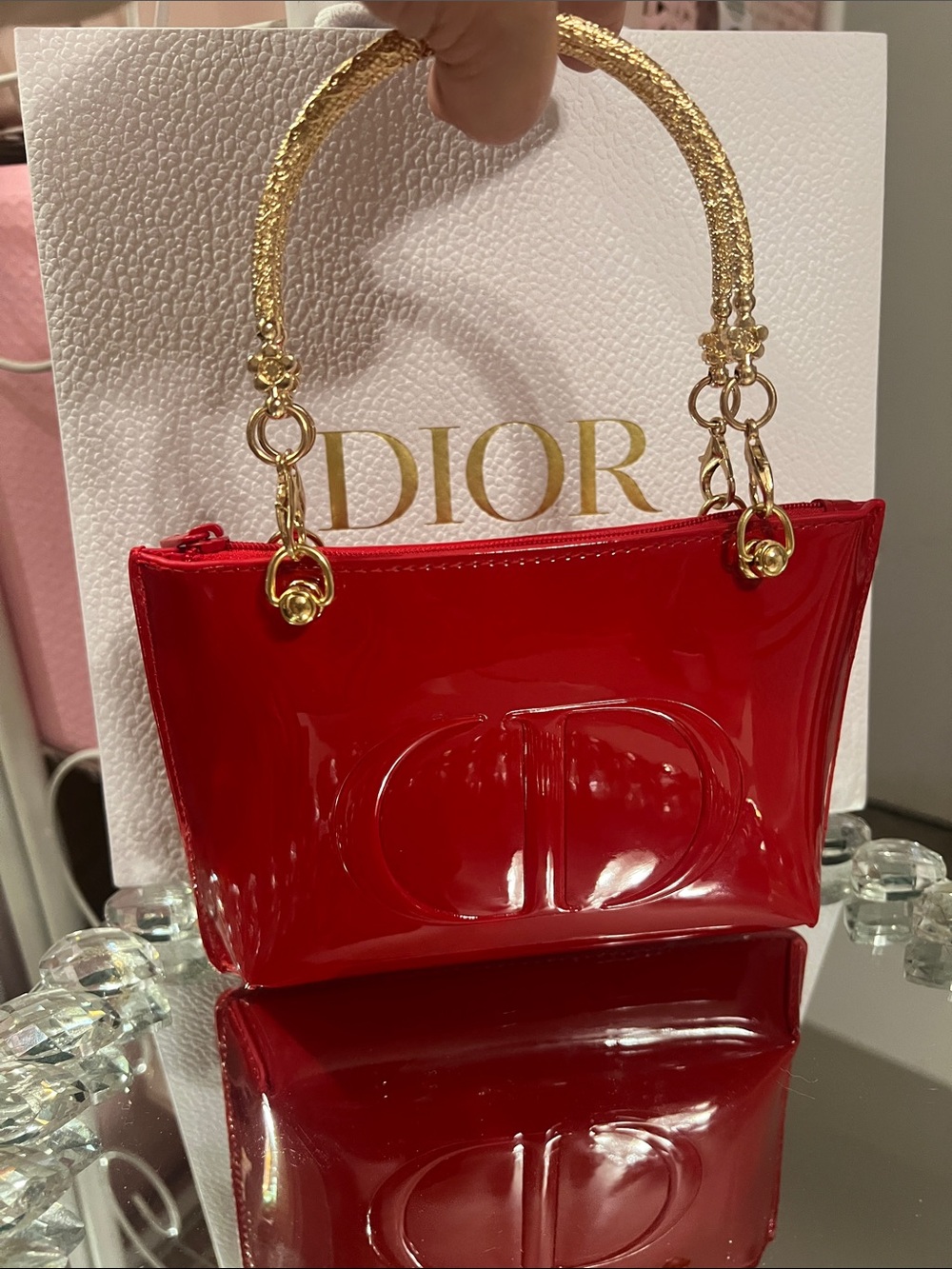 Dior Red Pouch with Gold Handles and Mini Deluxe 999 Rouge Red - Picture 6 of 6